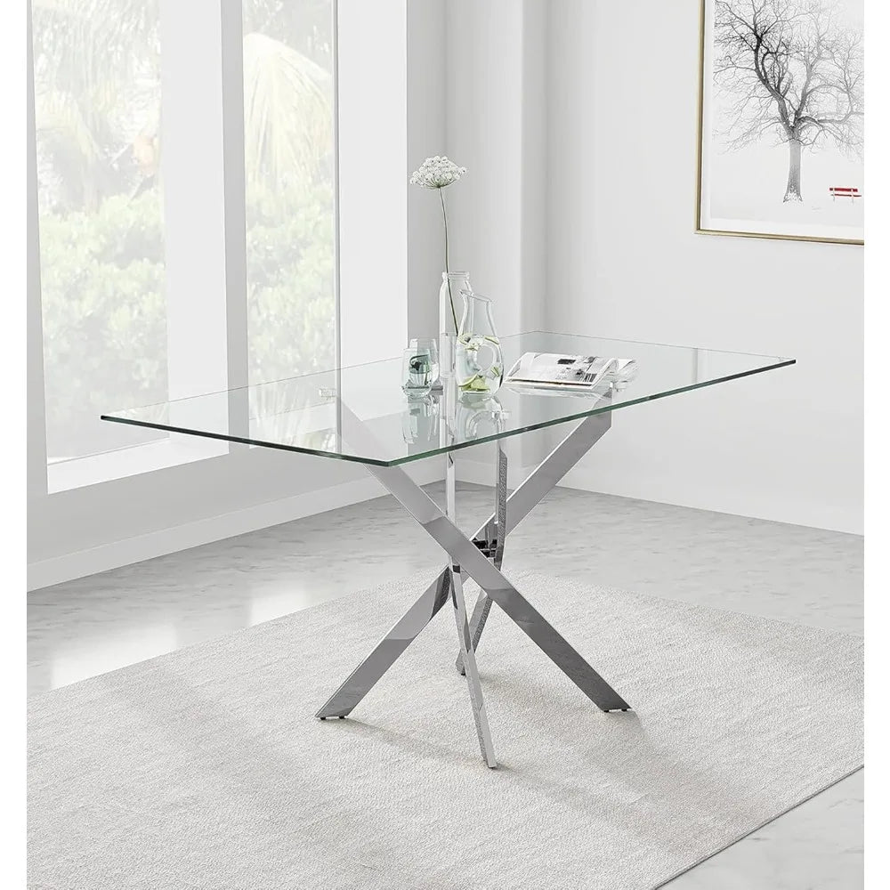 47-Inch Tempered Glass Dining Table with Chromed Legs