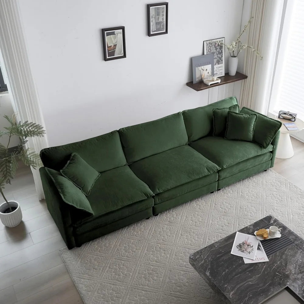 2 Piece Living Room Furniture Set, Green Chenille Deep Seat Loveseat and Sofa Set, Modern Luxury Sectional Cloud Couches