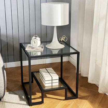 Golden Metal Glass Coffee Table - Two-Tiered with Tempered Glass, Stylish Metal Frame Coffee Table for Bedroom, Dining Room