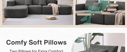 Modern L-shaped Sofa, Lounge Chair Sofa, 116 Inch Modular Floor Combination Sofa, Deep Soft Cushion Comfortable Sofa