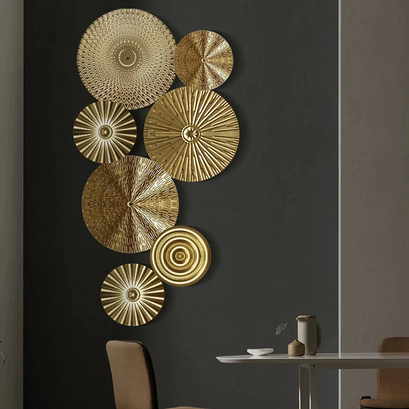 Round Golden Metal Wall Pendant – Irregular Iron Decor for Living Room & Office