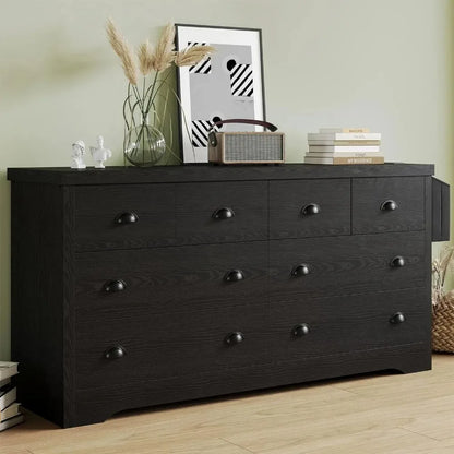 Dresser 8 Drawer, Modern Wood Bedroom Dresser with with Charging Station and Storage Bag, Storage Chest of Drawers for Living