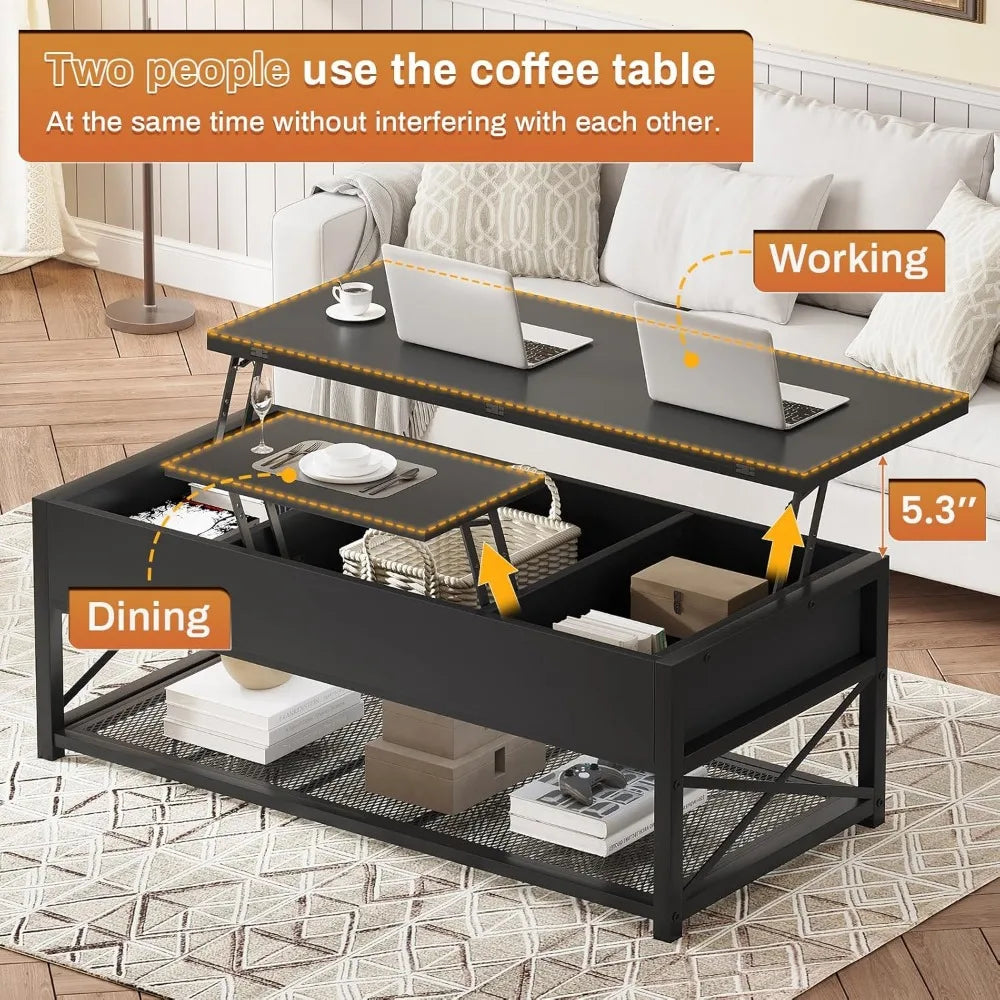 43" Lift Top Coffee Table, 3 in 1 Multi-Function Coffee Table with Storage for Living Room, Small Coffee Table for Dining