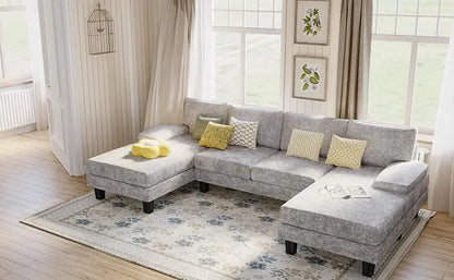 YESHOMY Convertible Sectional Sofa U-Shaped Couch with Soft Modern Cotton Chenille Fabric for Living Room, Oversized Seats with