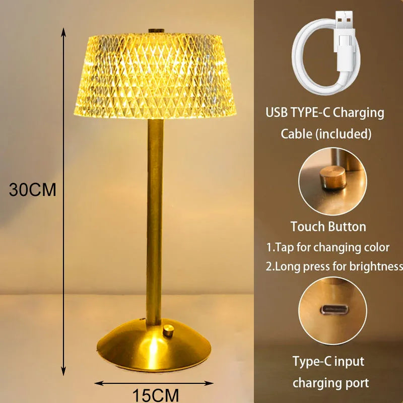 Crystal Diamond LED Table Lamp USB Rechargeable