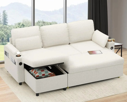 Sofa Bed Sleeper Pull Out 2 in 1 Sectional Sleeper Sofa Couches with Storage,USB, Cup Holder,Pullout Sectional Couches