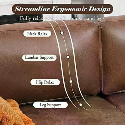 Mid-Century Modern Brown Faux Leather Sofa 79" Comfy Couch Spacious Seat Easy Assembly Durable PU Leather Loveseat Living Room
