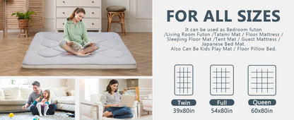 Japanese Futon Floor Mattress Full Size 54"x 80", Floor Mattress Pad, Foldable Tatami Mat Portable Dormitory Sleeping Pad,Roll U