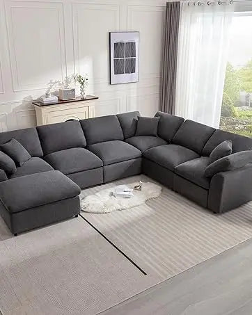 Convertible Sectional Couches for Living Room, L-Shaped Couch 3 Seats Sofas with Storage Chaise & 2 Cup Holders  home furniture