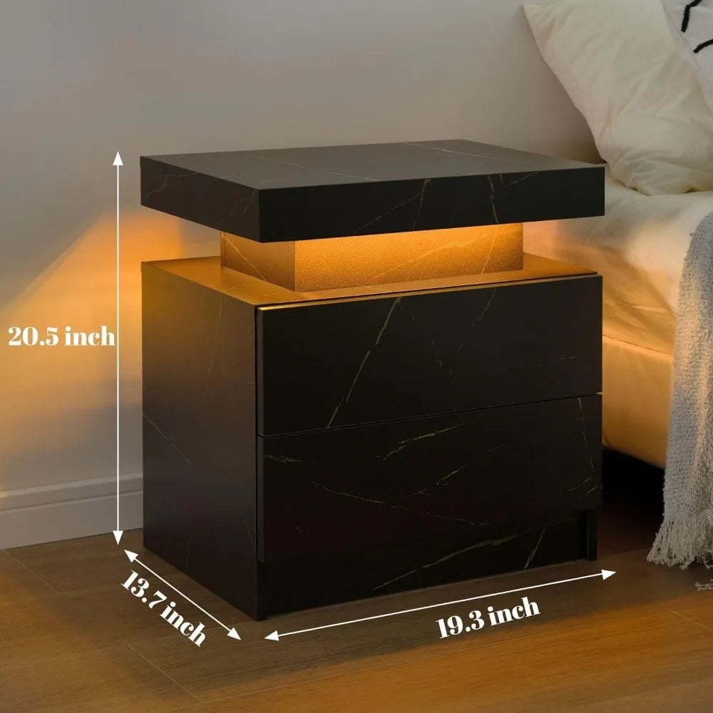 Set of 2 LED Nightstands with 2 Drawers – Modern End Tables for Bedroom or Living Room