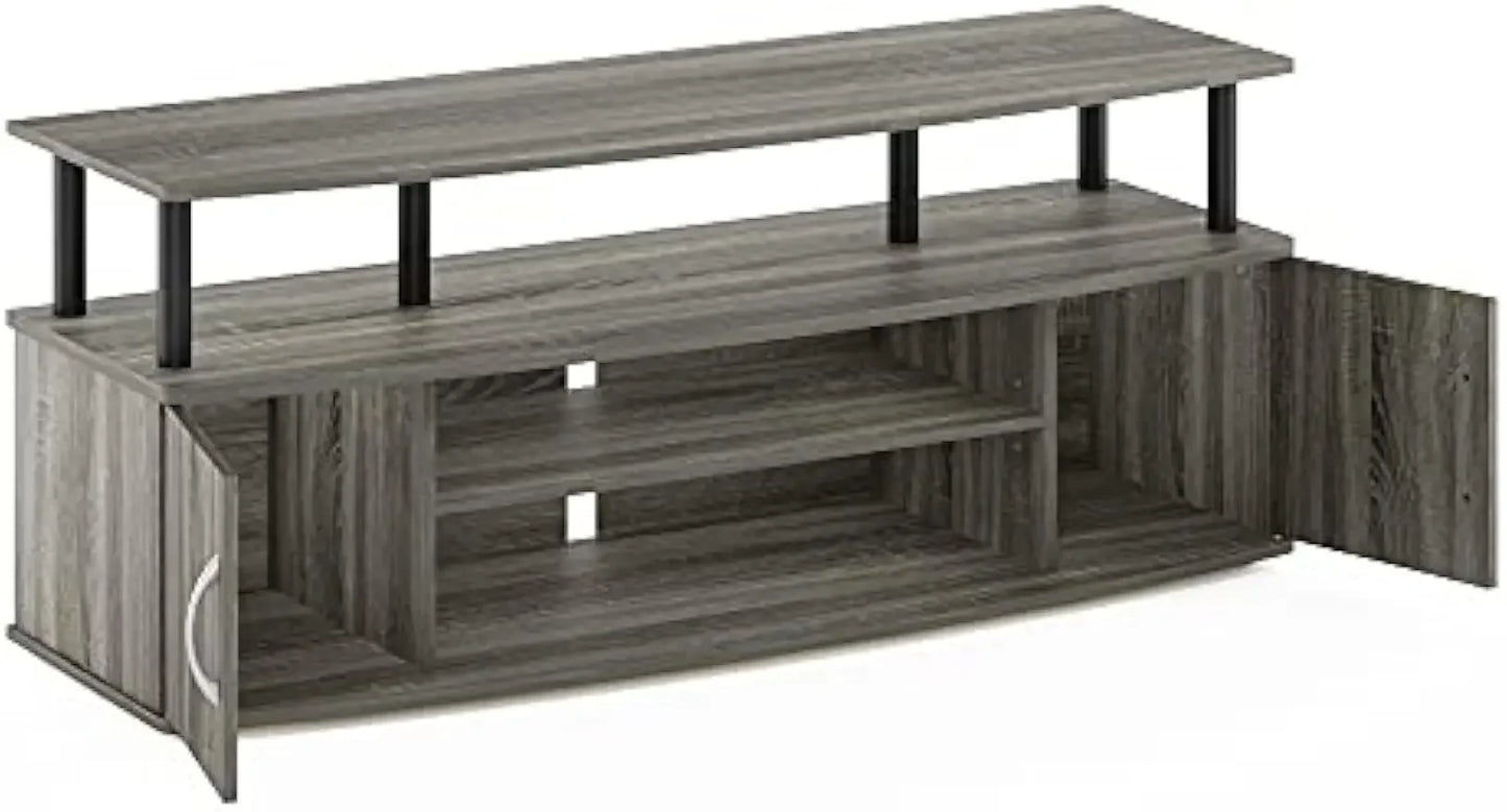 Large Entertainment Stand for TV Up to 55 Inch, French Oak Grey/Black