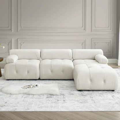 Modular Sectional Sofa,93"Green Velvet Sectional Cloud Couches for Living Room,Modern L-Shaped Sofa for Bedroom Apartment Office