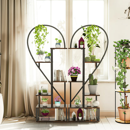 2 Pack Half Heart Shaped Metal Plant Stand 6-tier Garden Display Shelf with Hooks for Home Patio Lawn Flowers