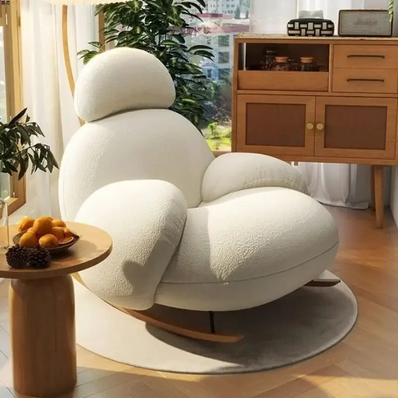 Big white Internet celebrity rocking chair lazy sofa single rocking chair cream living room lazy chair simple balcony bedroom