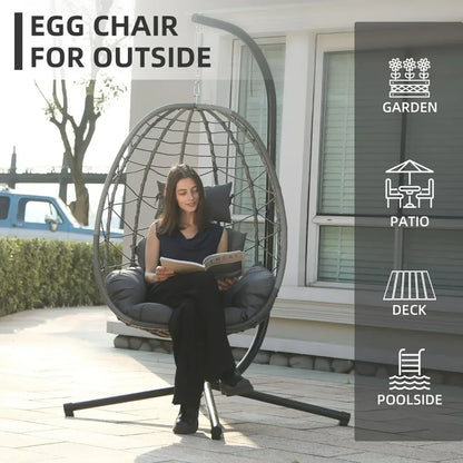 Egg Chair with Stand - Hammock Basket, Washable Cushions, 350LBS Capacity