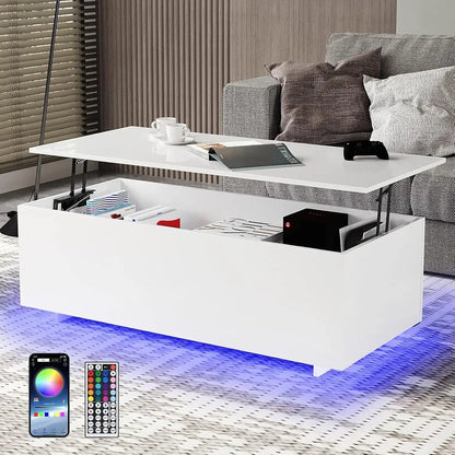 Led Coffee Tables for Living Room - High Gloss Table with Led Lights, 20 Colors Controlled by Remote or App