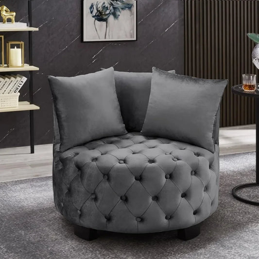 Contemporary Upholstered Tufted Leisure Chair Accent Chair,Sofa Lounge Club Round Chair with 3 Pillows, Barrel Chair