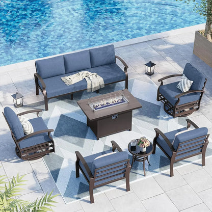 Aluminum Patio Furniture Set 7 Seater Modern Metal Outdoor Conversation Set, Swivel Chair Terrace Sectional Sofa, 5.1" Cushions