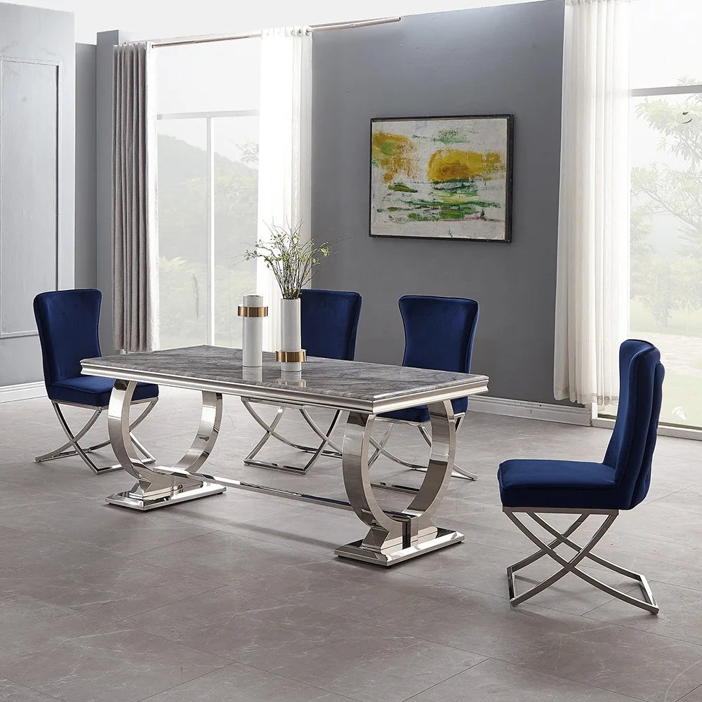 Modern home furniture dinning room table sets stainless steel marble dining table