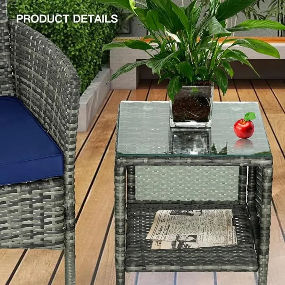 3-piece Terrace Furniture Set, Outdoor Terrace Furniture Set with PE Rattan Wicker Chairs and Table