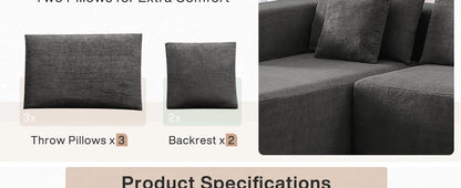 Modern L-shaped Sofa, Lounge Chair Sofa, 116 Inch Modular Floor Combination Sofa, Deep Soft Cushion Comfortable Sofa