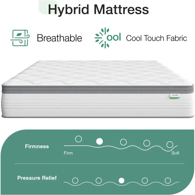 Novilla ,12 Inch Hybrid with Comfort Foam,Innerspring Pillow Top Mattress in a Box,King Size Mat