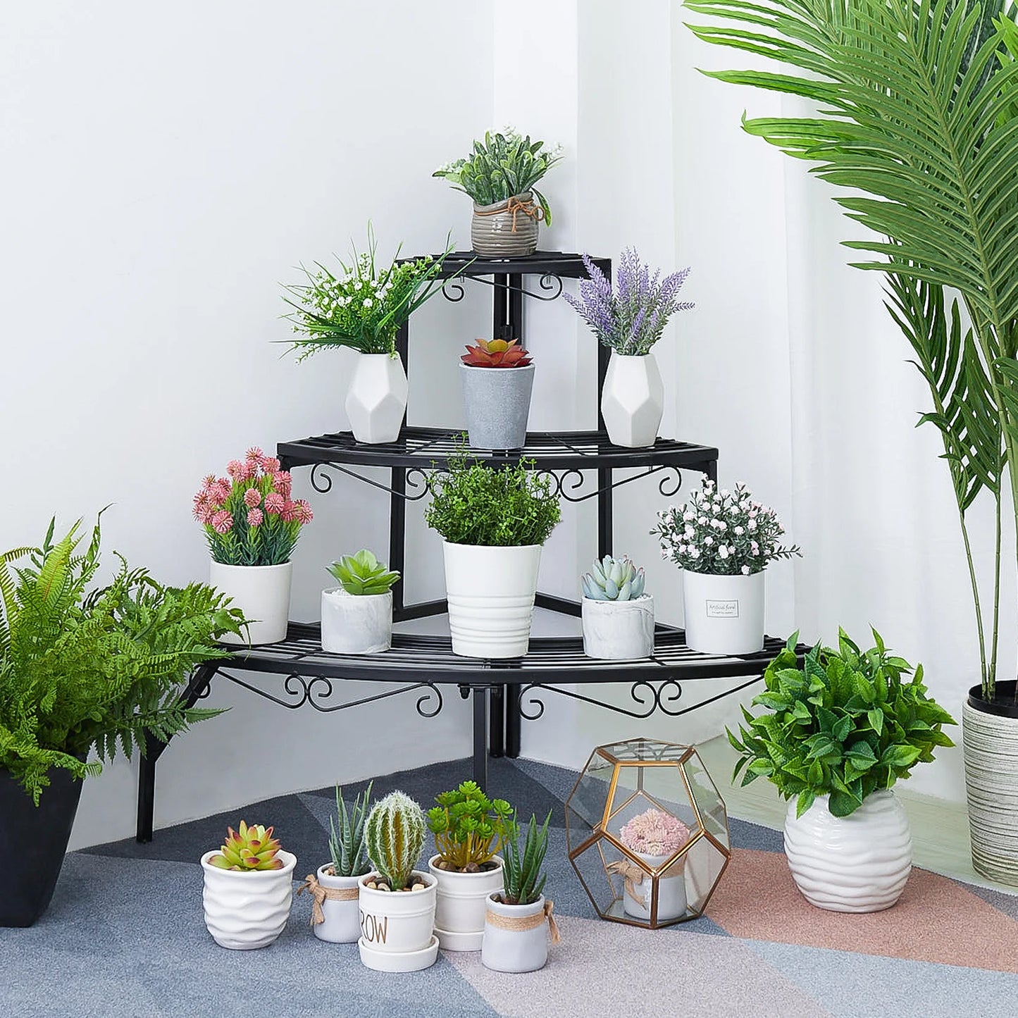 3 Tier Ladder Corner Plant Shelves Garden Flower Display Rack Shelf