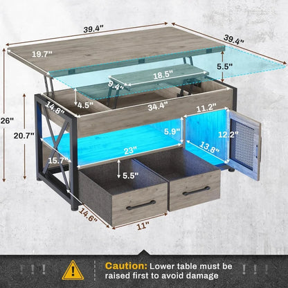 Lift Top Coffee Table, 4 in 1 Coffee Tables with Storage Cabinet for Living Room, Small Farmhouse Coffee Tables