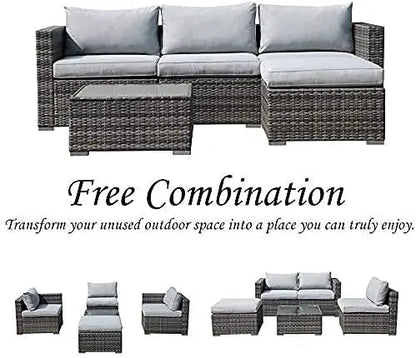 5-Piece Outdoor Patio Set - Grey Wicker & Cushions