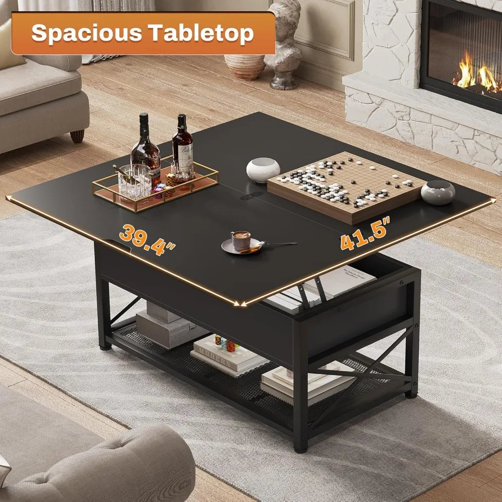 43" Lift Top Coffee Table, 3 in 1 Multi-Function Coffee Table with Storage for Living Room, Small Coffee Table for Dining