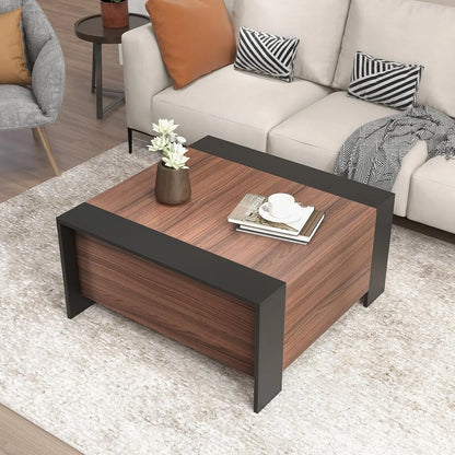 COSTWAY Sliding Top Coffee Table with Hidden Storage, 36.5” Square Pull Out Center Table w/ 5 Support Feet, Extendable Cocktail