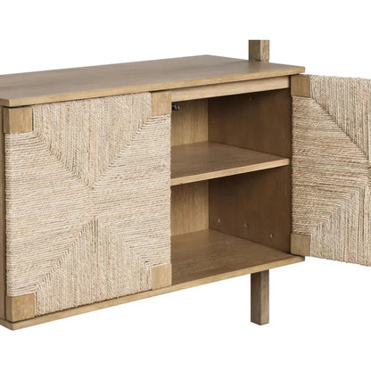 Beacon 3-Shelf Wood Bookshelf with Seagrass Doors