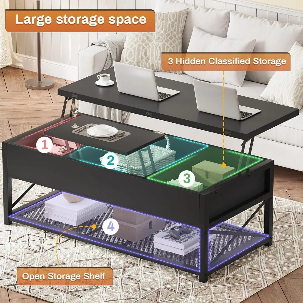 43" Lift Top Coffee Table, 3 in 1 Multi-Function Coffee Table with Storage for Living Room, Small Coffee Table for Dining