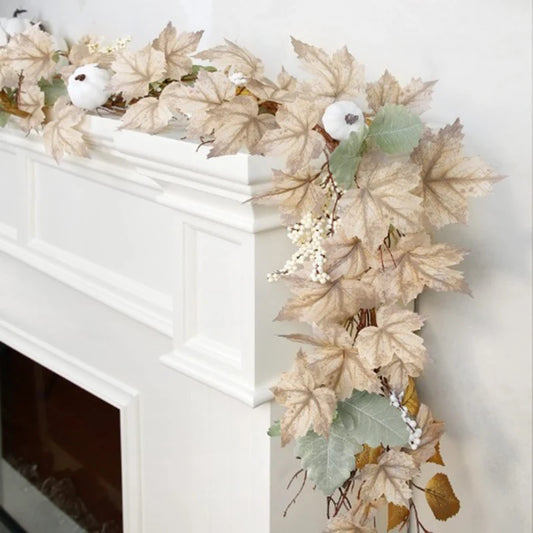 Fall Garland with Maple Leaves, Pumpkins and Berries for Home Decor