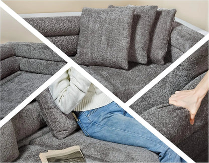 Oversized Sofa 85 Inch Sofa Couch 3 Seater Comfy Bouclé Deep Seat Sofa for Living Room Grey Streamlined Modern Style