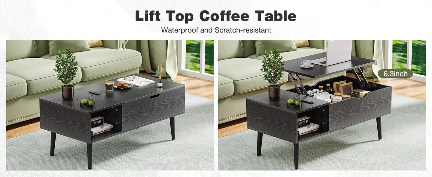 JHK Lift Top Coffee Tables For Living Room 39.37"x19.7" Desk Tea Wood Dining Tables Adjustable Storage Shelf Easy Lift Or Lower