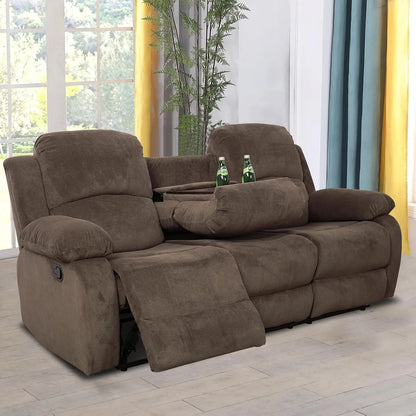 Sofa Set Living Room Furniture Reclining Couch Set with Cup Holders/Storage Console/Drop Down Table Fabric Recliner Sofa Set