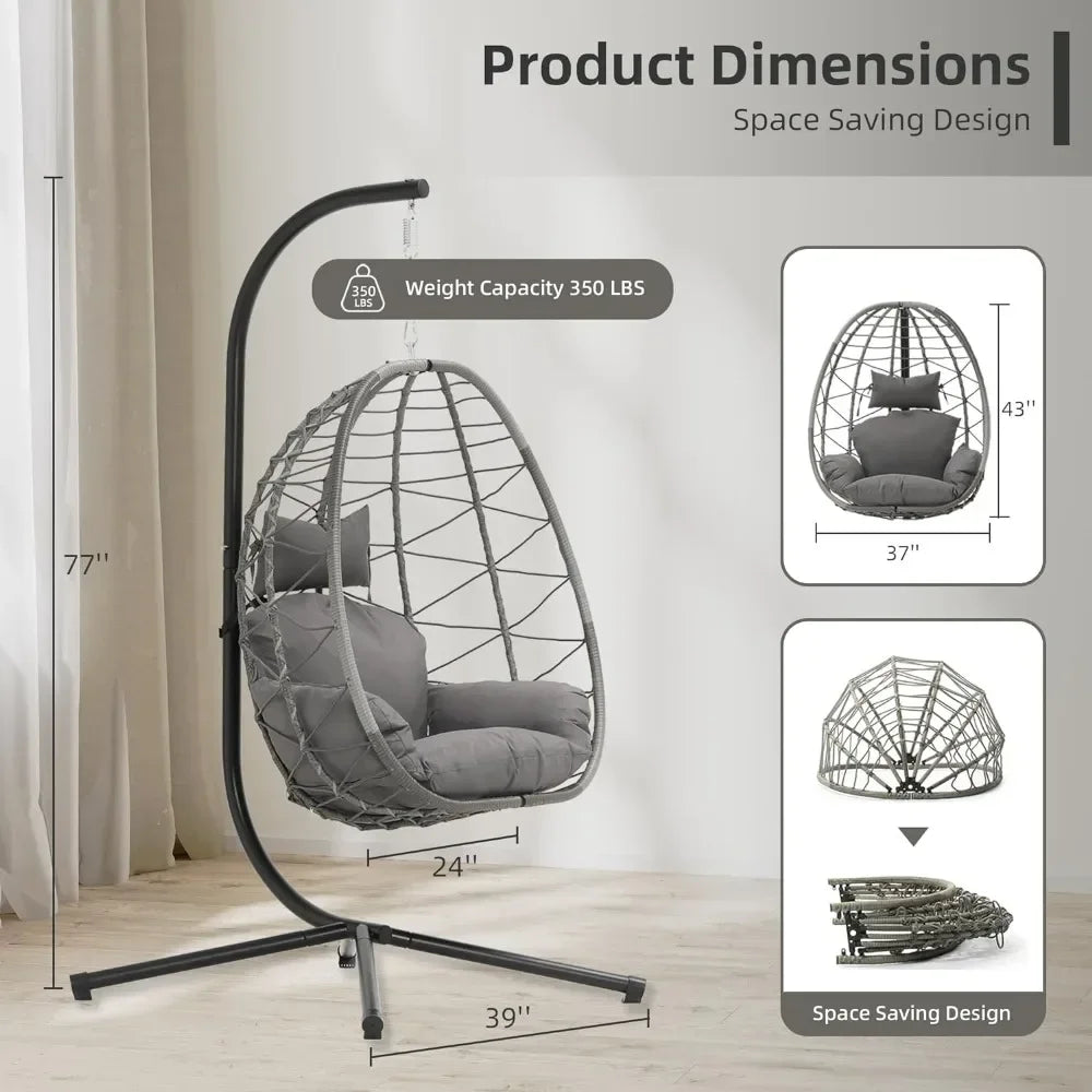 Egg Chair with Stand - Hammock Basket, Washable Cushions, 350LBS Capacity