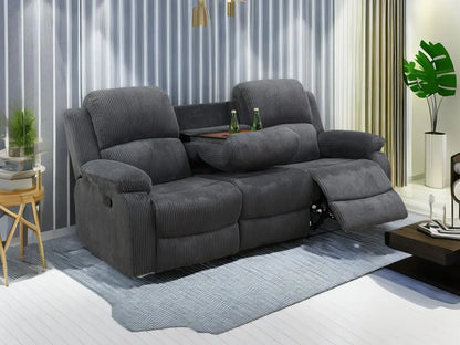 Sofa Set Living Room Furniture Reclining Couch Set with Cup Holders/Storage Console/Drop Down Table Fabric Recliner Sofa Set