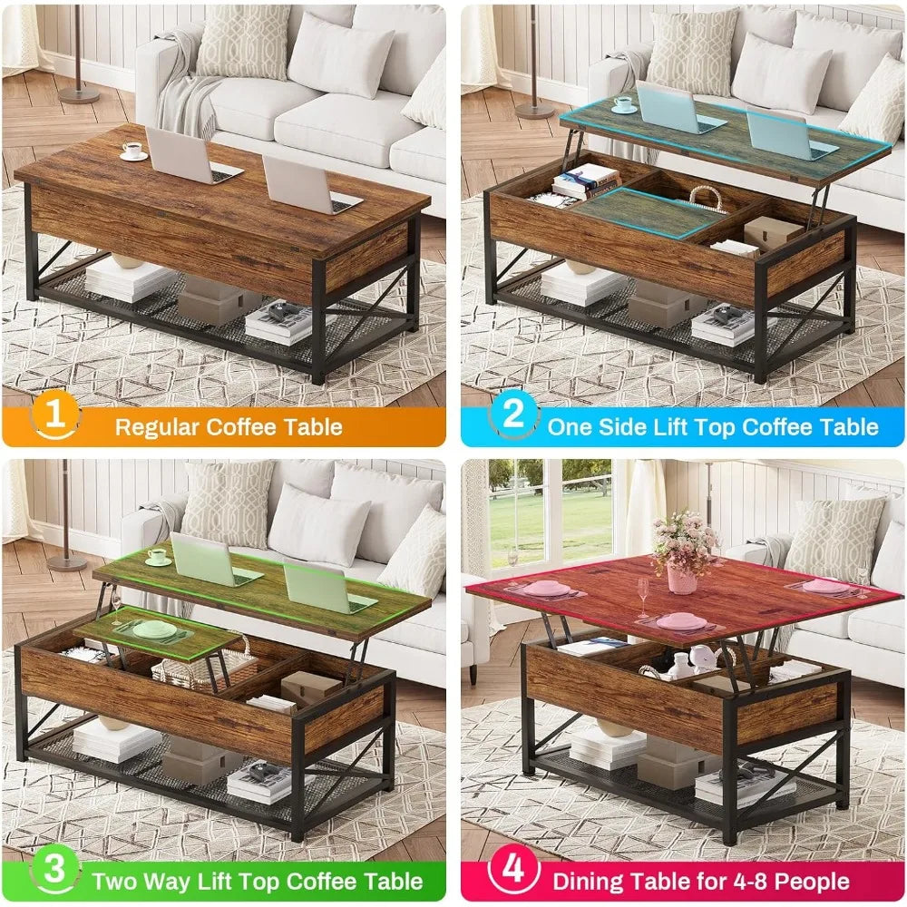 43" Lift Top Coffee Table, 3 in 1 Multi-Function Coffee Table with Storage for Living Room, Small Coffee Table for Dining