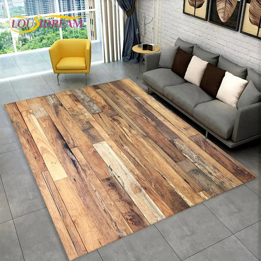 3D Wood Grain Retro Area Rug Large, Carpet Rug for Living Room, Kids Bedroom, Sofa, Decor