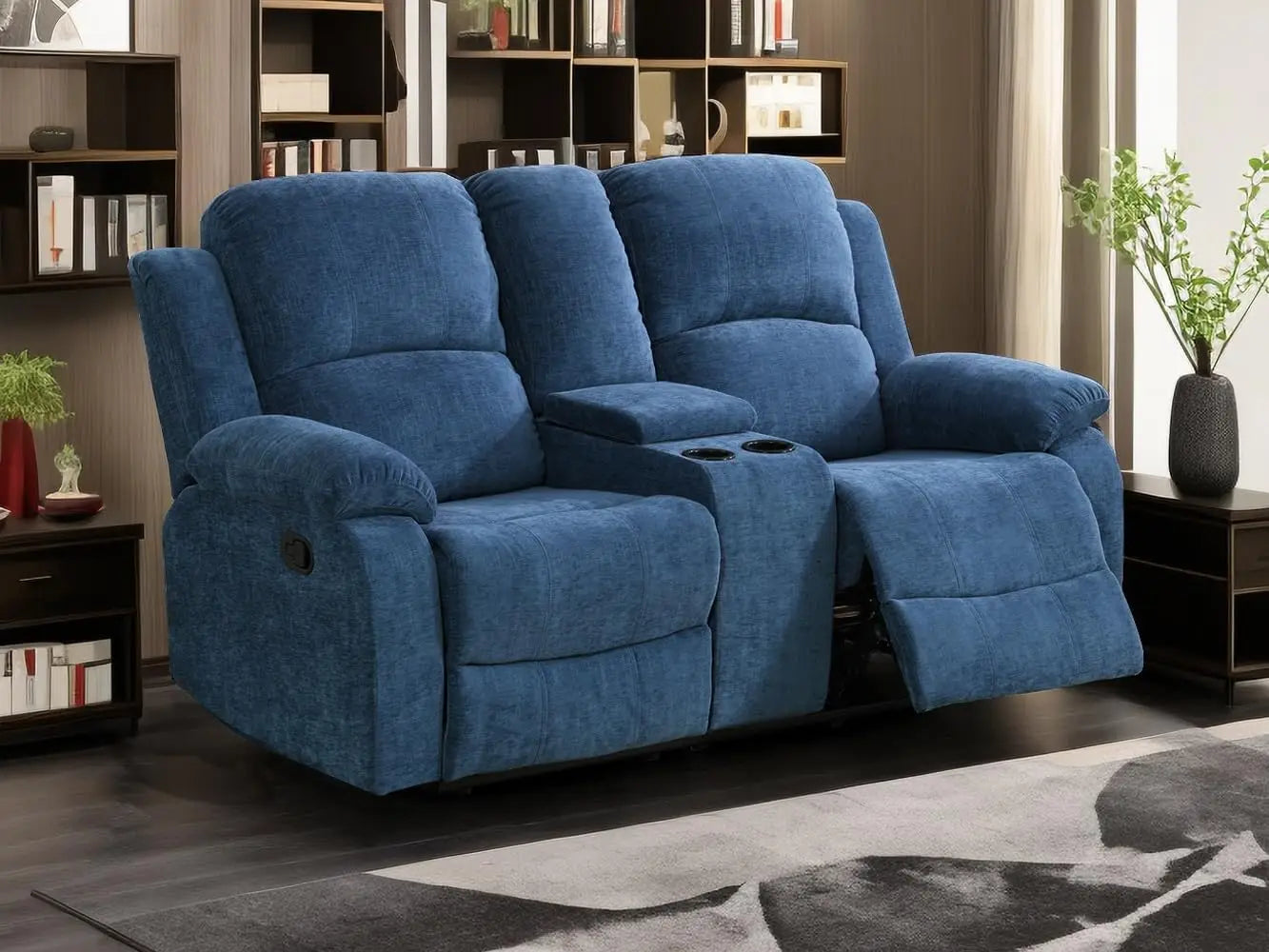 Sofa Set Living Room Furniture Reclining Couch Set with Cup Holders/Storage Console/Drop Down Table Fabric Recliner Sofa Set