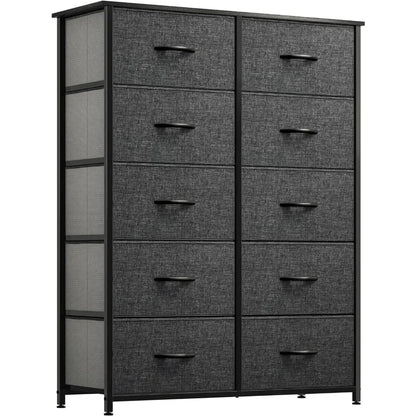 10 Drawers Dresser, Fabric Dresser, Tall Chest Organizer Unit for Living Room, Hallway, Closets - Sturdy Steel Frame