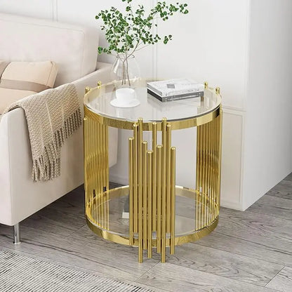 Glass Coffee Table Round Modern Living Room Table, Gold Stainless Steel Metal Leg Clear Tempered Glass, Sofa Center Table