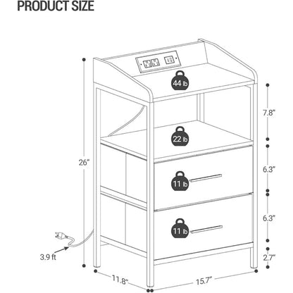 2-piece Nightstands,Modern Side Table with LED Lights and Charging Station, USB Port and Power Outlet Nightstands