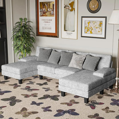 YESHOMY Convertible Sectional Sofa U-Shaped Couch with Soft Modern Cotton Chenille Fabric for Living Room, Oversized Seats with