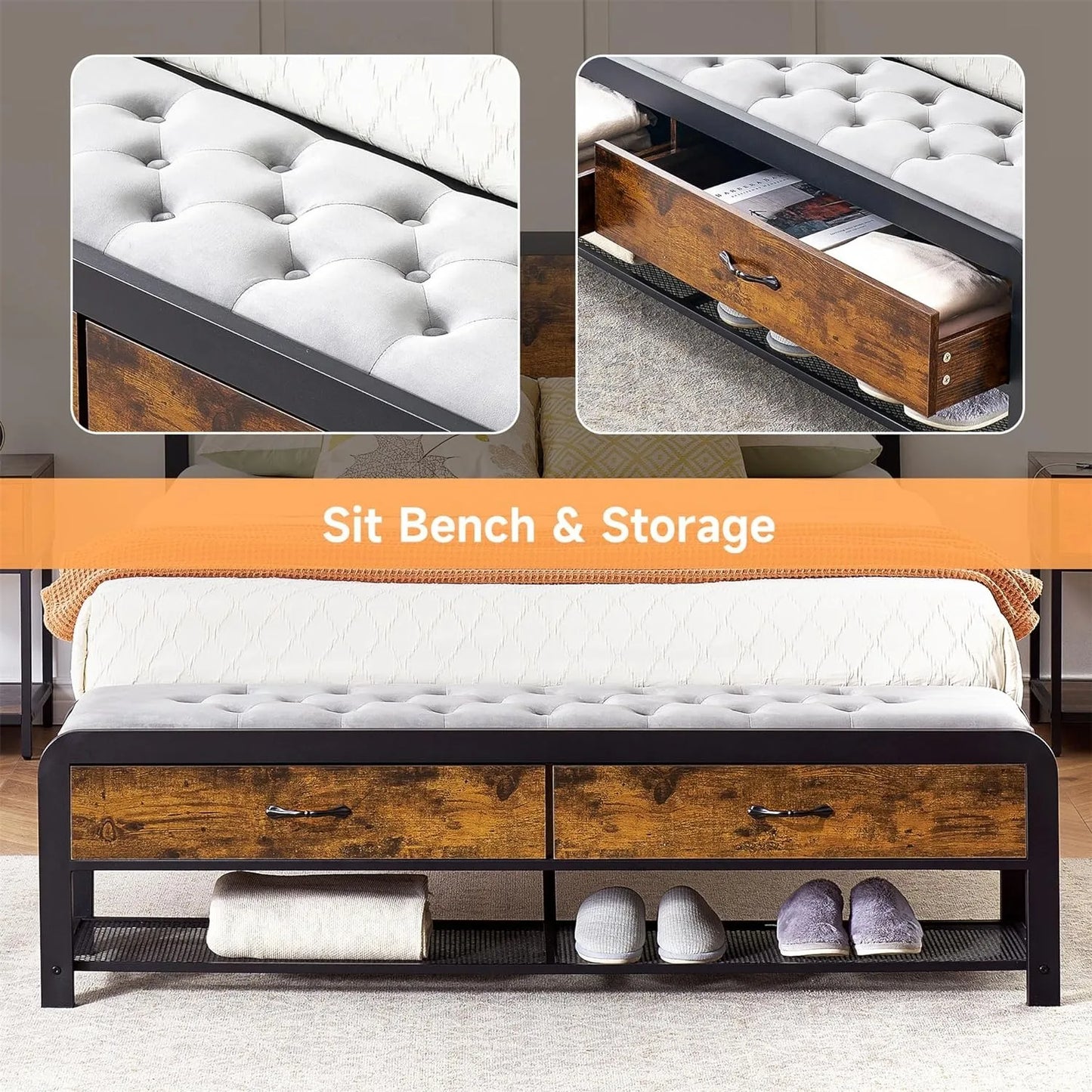 3-Piece Bedroom Set: Queen Bed, Storage Bench and Nightstand