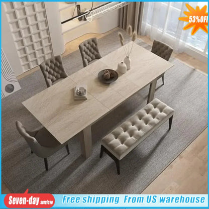 Retractable dining table for 6-8 people, modern medieval retractable dining table with leaves, kitchen dining furniture