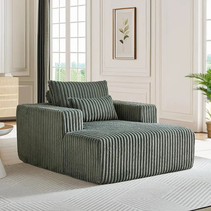 Oversized Chaise Lounge Chair Indoor,48.5" Upholstered Plush Corduroy Sofa W Armrests&Pillows,Comfy Lounge Sofa Deep Seat Sofa