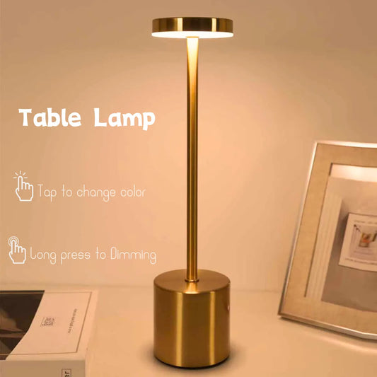 Simple LED Touch Table Lamp - Rechargeable, Three Colors, Metal